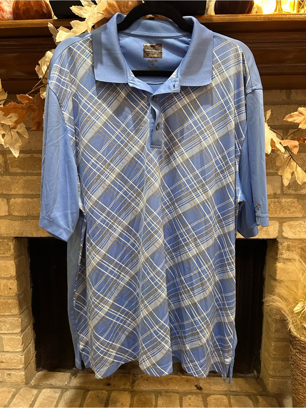 Greg Norman Collection Blue Plaid Short-Sleeve Polo EUC
